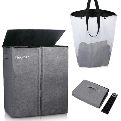 Laundry Hamper with Lid - 150L Laundry Dirty Cloths Basket with Extended Handle, Foldable Laundry Basket with Removable Bag for Bedroom, Bathroom, Dorm, Laundry Room