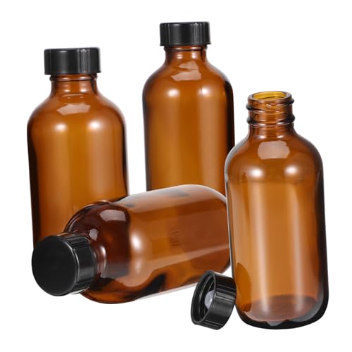 Unomor 4 Pack Round Glass Bottles 120ml Amber Lids Refillable Brewing Bottles