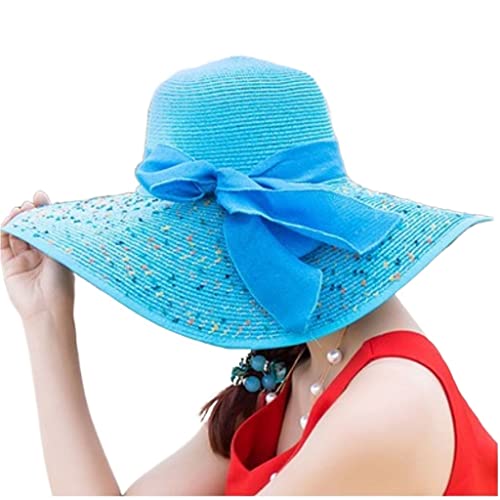 Chapeau de paille femme d'été pliable grand bord chapeau de plage anti-soleil
