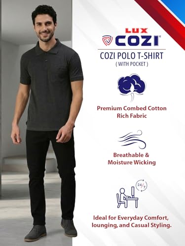 Image of Lux Cozi Men's Polo T-Shirt Regular Fit Half Sleeves with Pocket | Cotton Blend Polo Neck Collar T-Shirt for Men | Casual, Office Comfortable Breathable T-Shirt | Stylish Plain Tee