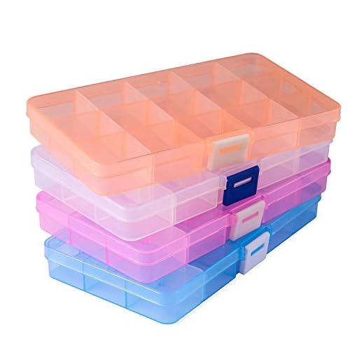 Opret 4 Pack Caja de Almacenamiento Caja Compartimentos de Plástico (15 Compartimentos) con Separadores Ajustables Organizador de Joyería Contenedor de Herramientas