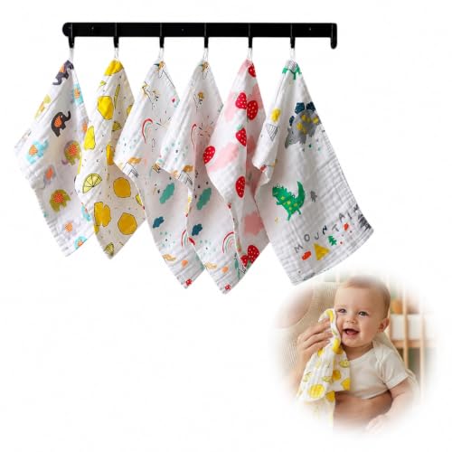 Image of BabyGo Muslin Baby Washcloths - 6 Layer Ultra Soft Cotton Baby Towels | Highly Absorbent Face Towels for Newborns, Kids & Toddlers | Quick Dry Burp Cloths & Bath Essentials (Large) - Pack of 6