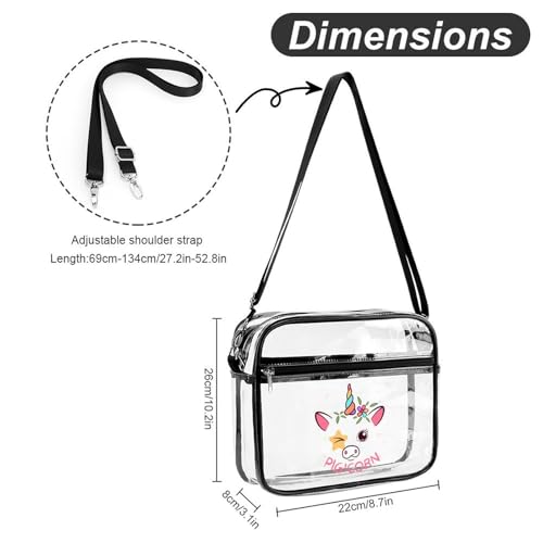 Funny Unicorrn Pigicorn Large Crossbody Bag Clear Stadium Bag Anti-Theft Side Shoulder Bags Messenger Bag with 2 Compartments2