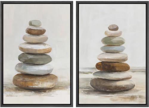 SIGNLEADER Framed Canvas Print Wall Art Set Zen Stacked Balance Stones Illustrations Minimal Decorative for Living Room, Bedroom, Office - 24"x36"x2 BLACK