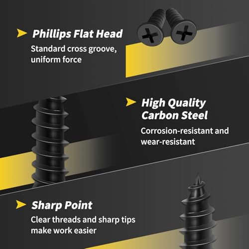 Image of Wood Screws 5 /8 Inch, 100 PCS FIXLINK Premium Flat Head Phillips Black Wood Screws, Self Tapping Electrophoresis Used in Indoor Furniture, Woodworking (#6 x 5 /8 inch)