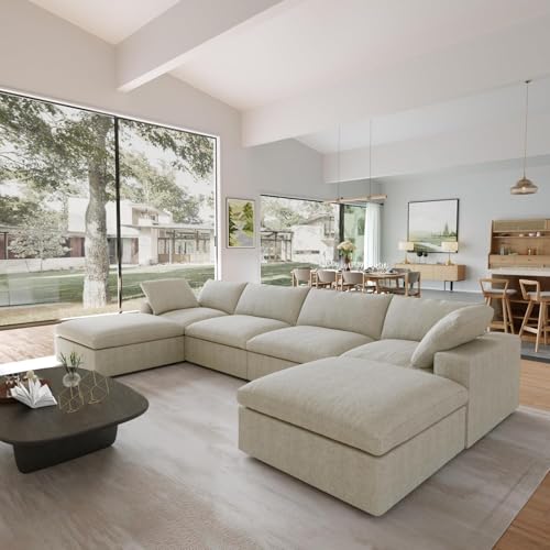 Image of JACH U-Shaped Cloud Sectional Couch for Living Room, Modular Convertible Sectional Couch, Sofa Cushion Covers Removable, Comfy Sofas with Chaise Ottomans for Apartment, Office (Khaki)