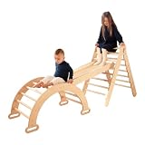 Goodevas Montessori - Juego de escalera triangular de madera 3 en 1 + red de escalada + arco, gimnasio de juegos para niños pequeños, parque infantil interior de 6 meses a 7 años