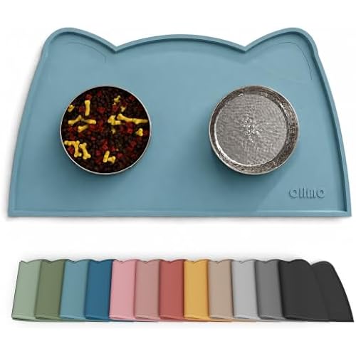 OHMO Cat Food Mat, Silicone Pet Feeding Mat, 18x9.8, Light Blue