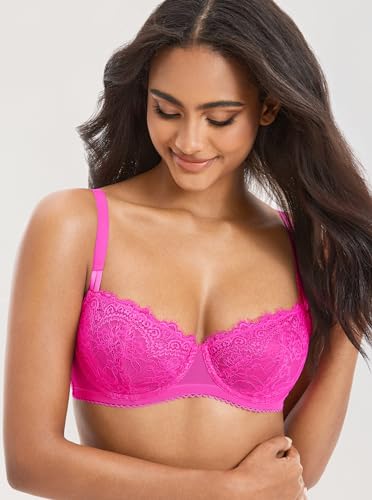 Image of DOBREVA Women's Sexy Lace Push Up Plus Size Bra Sheer Balconette Underwire Unlined