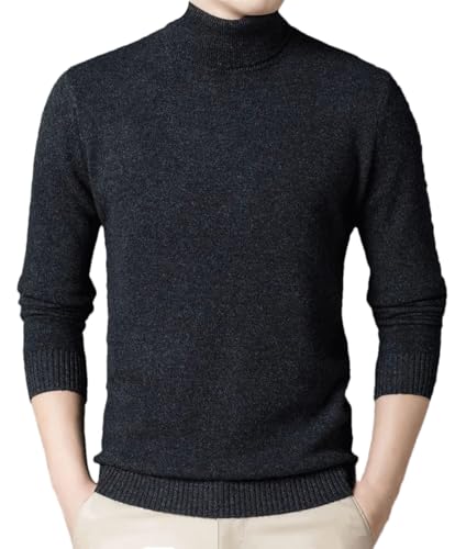 Men's High Collar Thick Solid Sweater Long Sleeved Casual Base Pullover Top