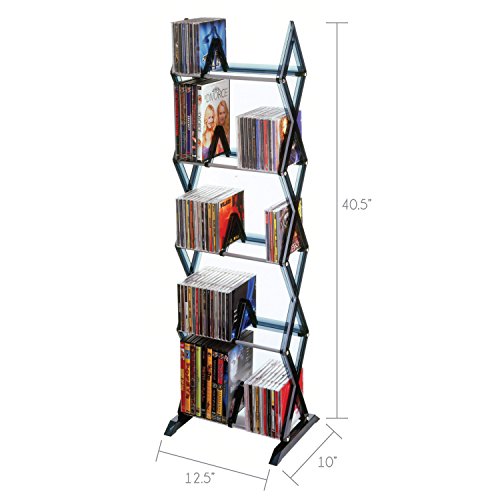 Atlantic Element Media Storage Rack - Holds Up To 230 Cds Or 150 Dvds, Pn35535601 In Espresso & Mitsu 5-Tier Media Rack - 130 Cd Or 90 Dvd/Bluray/Games In Clear Smoke Finish, Pn64835195 #TOP5