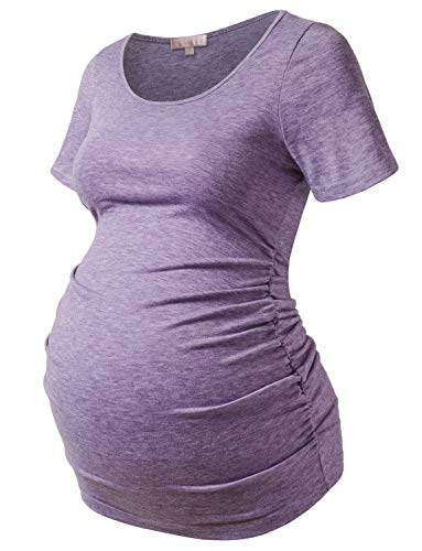 Bhome Maternity Shirt Short Sleeve Tshirt Summer Layering Pregnancy Tee, Purple, Small
