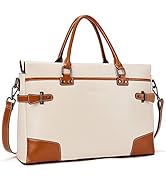 BOSTANTEN Leather Briefcase Messenger Satchel Bags Laptop Handbags for Women creamy-white