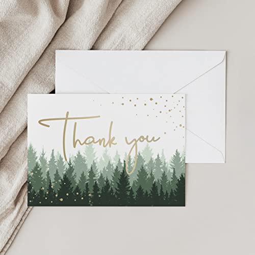 Thank You Cards With Envelopes | 48 Gold Foil Forest Nature Wedding Thank You Cards | Baby Shower Thank You Cards | Bridal Shower, Rustic Woodland Thank You Notes With Envelopes Set | 4X6 Inches #TOP4