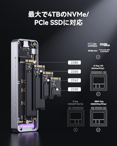 DOCKCASE M.2 NVMe SSD 外付けケース USB 3.2 Gen 2 Type-C (10 Gbps) 2230/2242/2260/2280 Silver の商品画像 5
