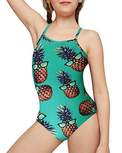 Girls One Piece Glasses Pineapple Swimsuit Beach Sport Banded Sleeveless Cute Novelty Hawaiian Surf Bathing Suit Vacation Swimwear Funny Party Tropical Bikini 5-6T #TOP1