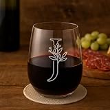 On The Rox Monogrammed Gifts For Women and Men - Letter A-Z Initial Engraved Monogram Stemless Wine Glass - 17 Oz Personalized Wine Gifts For Women and Men (J)