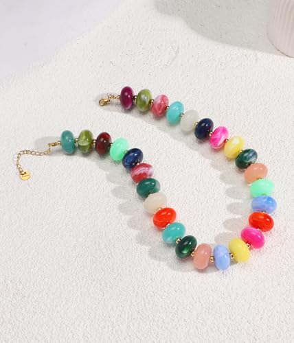 Bowdcvy Chunky Beaded Statement Necklace for Women Trendy Colorful Boho Resin Bead Choker Necklaces Summer Handmade Jewelry Gifts Accessories (Colorful - 4) — view 6