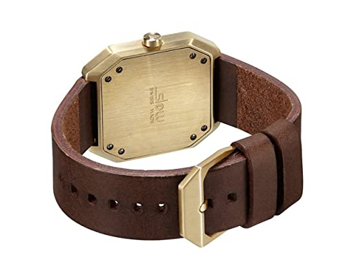 Slow Jo 18 - Swiss Made One-Hand 24 Hour Watch - Gold With Dark Brown Leather Band #TOP3