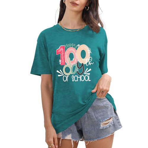 Image of 100th Day of School Shirt for Women Teacher Graphic T-Shirt Funny Teach Short Sleeve Tee Tops