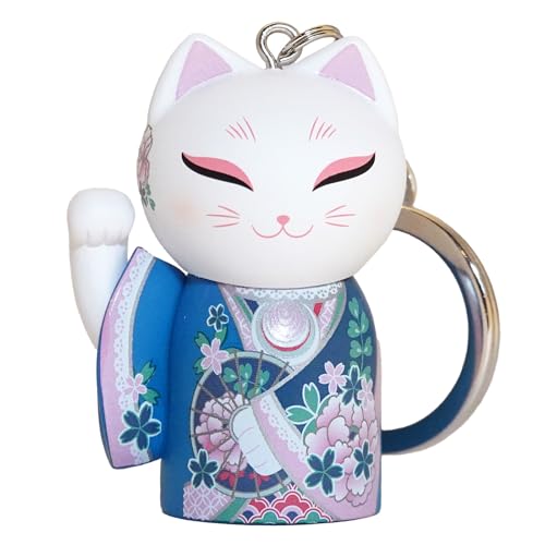 Kimmidoll Maneki Neko keychain, Japanese Kimono Lucky Cat Doll Decoration, keyholder 2 inch, beckoning cat (YUKI)