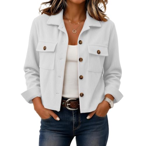 Corduroy Jacket Women 2026 Button Down Lapel Collared Cropped Jacket