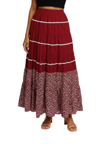 Image of Premium Long Skirt | Stylish Long Crushed Cotton & Unique Prints | Floor Length Skirt for Women | Elastic Waist Premium Maxi Skirt - Comfortable Casual Wear