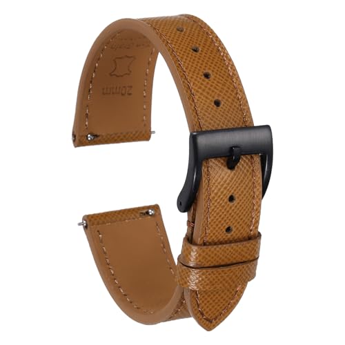 HARFINGTON Genuine Leather Watch Band 20mm Quick Release Replacement Watch Strap with Stainless Steel Black Buckle for Men Women, Brown