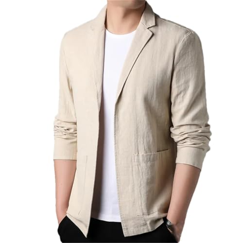 Men's Cotton Linen Blazer Solid Color Long Sleeve Lapel buttons Business Casual Suit Jackets