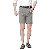 UNINUKOO Mens Shorts Casual Pleated Front 7 Inch Cotton Golf Classic Work Dress Shorts for Men US Size 30 Light Grey/Tag Size 32