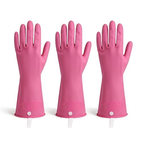 LikGuest Haushaltshandschuhe 3 Paar 32cm Latex Küchenhandschuhe mit Rutschfester Oberfläche Wiederverwendbare Spülhandschuhe & Reinigungshandschuhe für Küche und Bad L