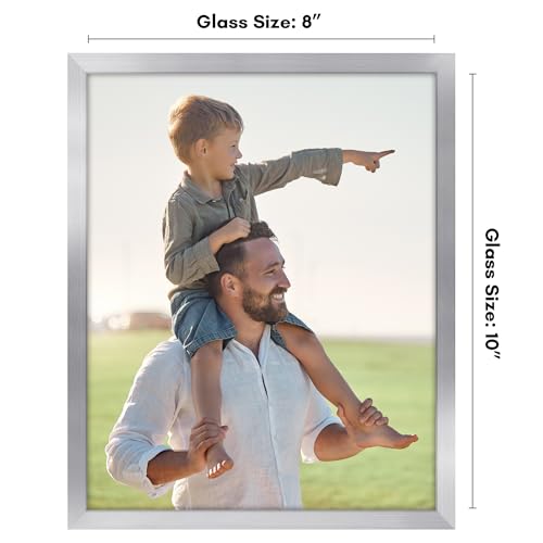 Americanflat 8x10 Picture Frame with Shatter-Resistant Glass - Streamline Collection - Thin Border Picture Frame for Tabletop and Wall Display - Hanging Hardware and Easel Stand Included - Silver