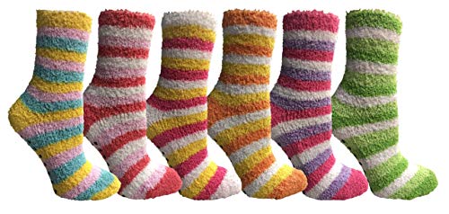 Yacht & Smith Women Fuzzy Socks Crew Socks, Warm Butter Soft (9-11) (Striped/Gripper Bottom)