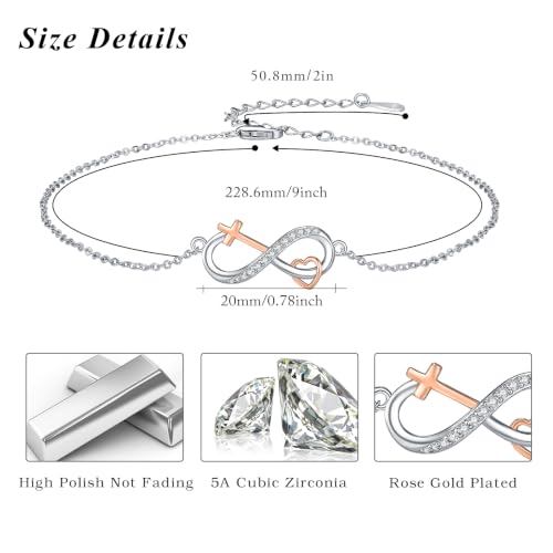 Image of MEDWISE Mothers Day Gifts for Mom Women Infinity Anklet 925 Sterling Silver Adjustable Cross Anklet Summer Beach Jewelry Gifts for Daughter Women Wife Mom