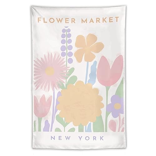 Chordity Danish Pastel Botanical Flower Market Aesthetic Tapestries Wall Hanging Tapestry Decorative Flag For Home Decor Living Room College Dorm Bedroom Banner Poster 40 * 60 Inch