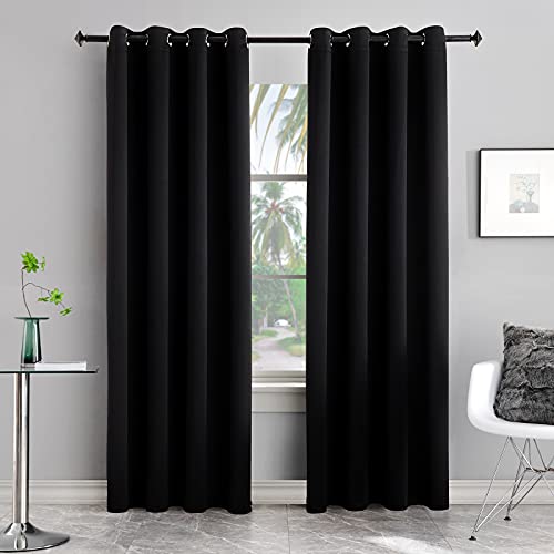 Bersway 99% Blackout Curtains & Drapes Panels 96 Inches Darkening Curtains Thermal Insulated Curtain For Bedroom-Black 96 Inches Long Grommet Window Curtain 2 Panels Set,W 52" X L 96" #TOP25