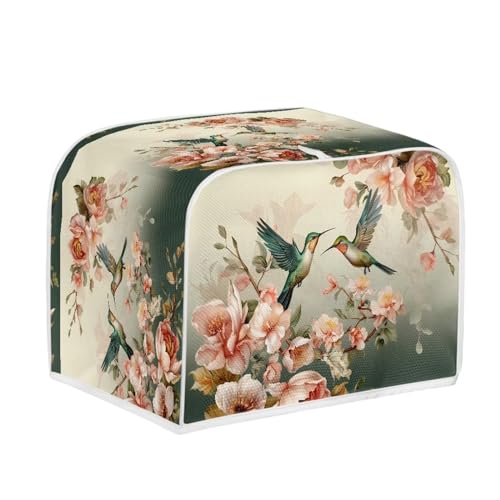 Image of Talayituse Hummingbird Floral Print 4 Slice Toaster Covers Dust Protection Bread Maker Covers Toaster Oven Cloth Cover Kitchen Accessories Washable Appliance Cover with Handle