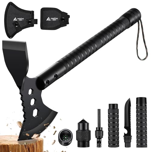 Freelander 10 en 1 Hacha de Supervivencia, Hacha Multiusos con Pico, 44,5 cm con Funda, Hacha de Camping para Senderismo, Jardín y Bushcraft