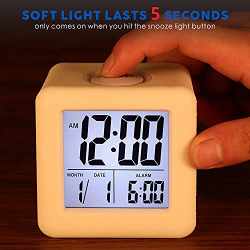 Digital Alarm Clock - Plumeet Kids Alarm Clock With Snooze And Nightlight - Easy Setting Silicone Clock Display Time, Date - Loud Alarm Clock For Bedroom - Battery Powered (White) #TOP2