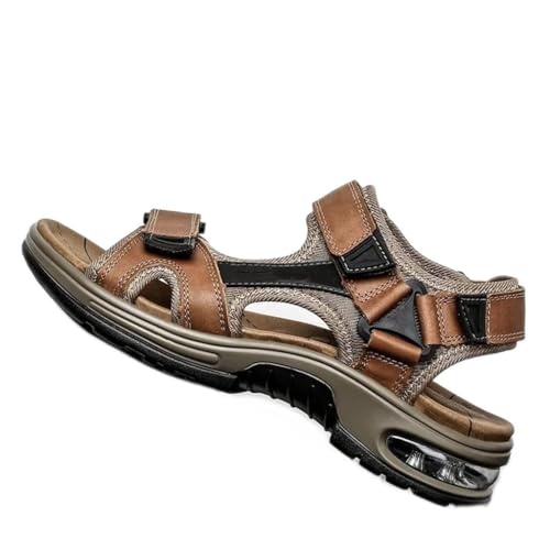 Men's Sandals Leather Men's First Layer Cowhide Gladiator Roman Beach Sandals Cushion Soft Wading Shoes(42)