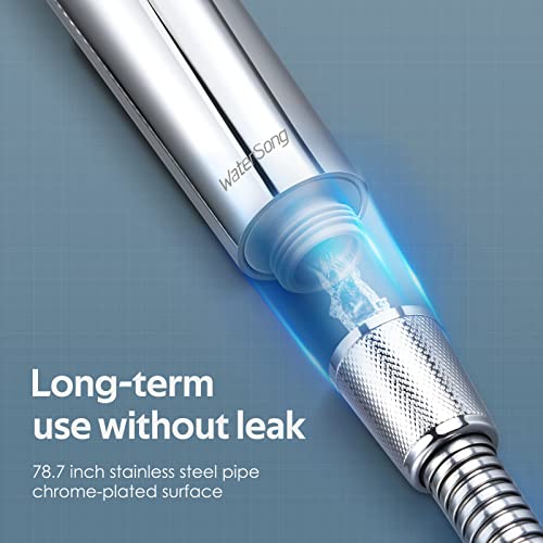 Shower Head Combo-Watersong Rainfall Showerhead Handheld Shower Spray With 3 Settings, Self Cleaning Nozzles Anti-Clog High Pressure, Adjustable Holder Full Brushed Nickel Stainless Steel Hose Silver #TOP6