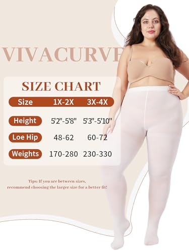 Image of Plus Size Opaque Tights for Women 240D Soft Solid Color Footed High Waist Control Top Pantyhose
