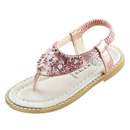 18 Months-7Years Children's Kids Baby Girl Summer Beach Rhinestone Flip-Flops Soft Bottom Non-Slip Slipper Elastic Band Princess Sandals Pink (Pink, 3.5-4Years) #TOP26