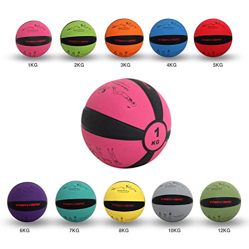 Foto von TrainHard Medizinball 1kg bis12 kg, Gummi Gewichtsball in 10 Farbig, Professionelle Gymnastikball für Krafttraining, Crossfit und Fitness (1 KG - Rosarot)
