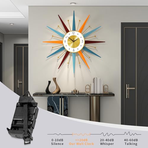 Large Starburst Wall Clock for Living Room Decor 24 Inch Metal Decorative Mid Century Wall Clcok Big Modern Silent Quality Quartz Clock Battery Operated Non Ticking for Kitchen Office Bedroom - Image 5