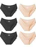Kiench Mädchen Unterhosen Nahtlose Unterwäsche Hipster Slips 6er-Pack Schwarz & Hautfarben EU Größe 146-152/9-10 Jahre Etikett S