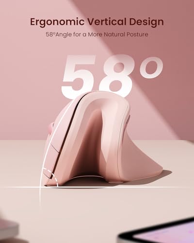 seenda Ergonomic Mouse with Jiggler - Wireless Vertical Mouse with Multi Device Connection (Bluetooth or USB), Reduces Wrist Strain, Quiet Click, Compatible with PC, Laptop, Mac, Windows (Light Pink)