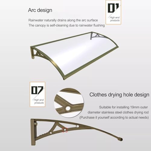 Durable Weatherproof Window Awnings - 60x100cm Polycarbonate Cover with Aluminum Bracket - Rain, Snow & Sun Protection for Doors & Windows - Stylish Overhang Solution