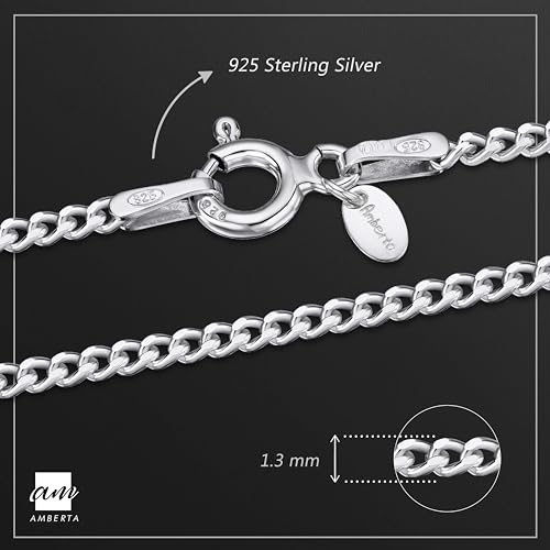 Amberta 925 Sterling Silver 1.5 mm Curb Chain Necklace Various Styles4