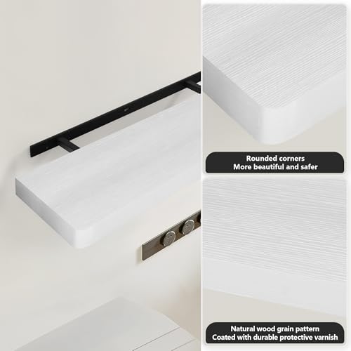 ASmileIndeep Floating Shelves for Wall, Wood Shelves with Invisible Brackets for Bathroom, Living Room, Bedroom and Kitchen, Long Wall Shelf for Books/Storage/Room Decor, 24 Inch, Set of 2, White